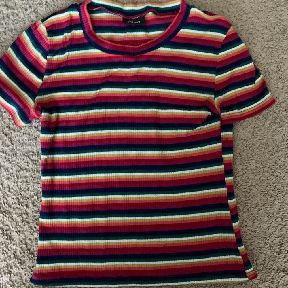 Rue21 rainbow ribbed cropped shirt